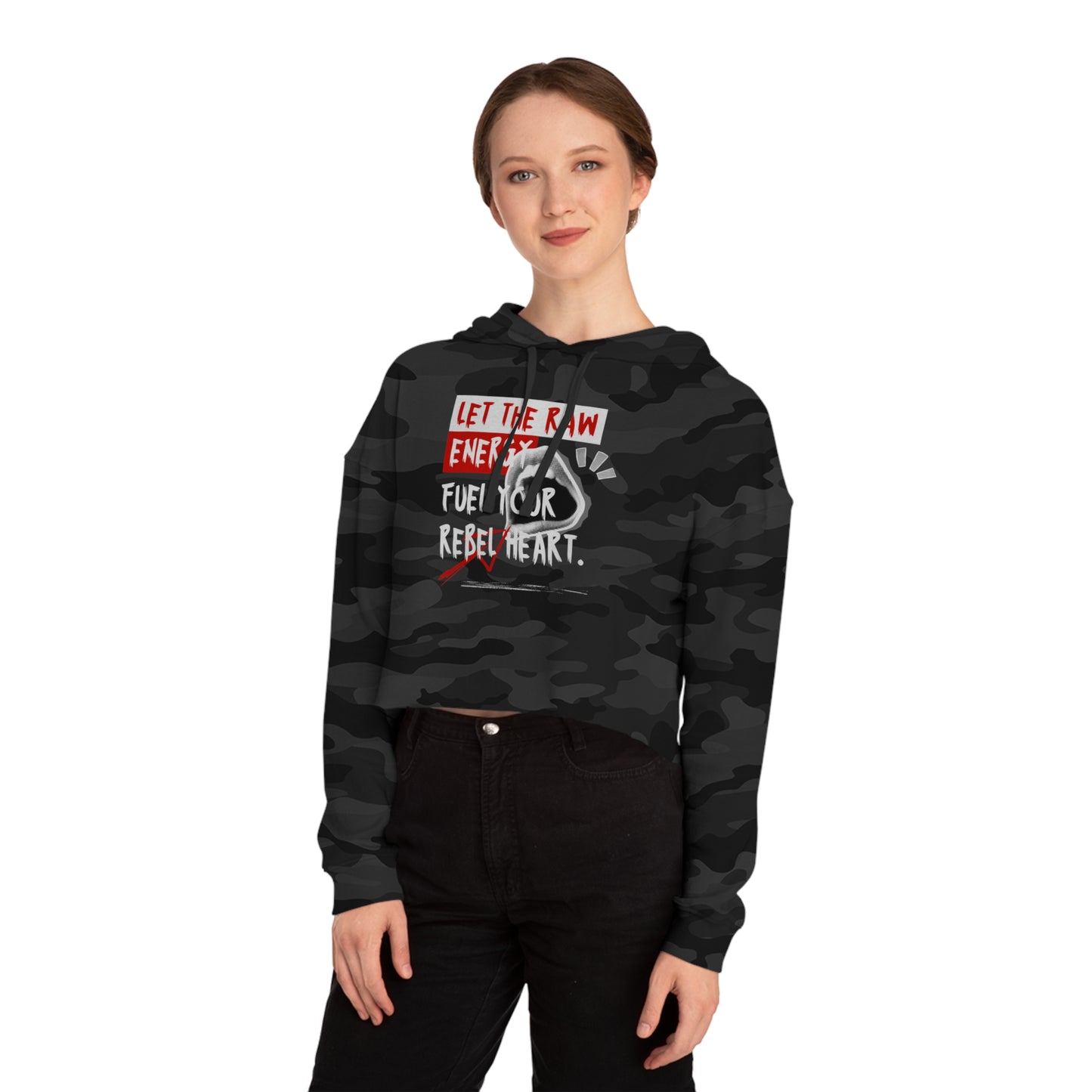 Let the Raw Energy Fuel Your Rebel Heart Crop Hoodie